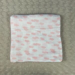 Cloud Island Pink White Print Baby Swaddle Blanket Muslin Cotton Brushstrokes